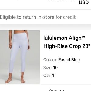 Lululemon Light Blue High-Waist Leggings, like new.